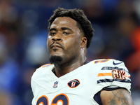 Chicago Bears defensive tackle Justin Jones (93) walks off the field at halftime during  an NFL  football game between the Detroit Lions and...