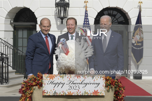 US President Joe Biden pardons turkey called Liberty celebriting the National Thanksgiving 2023 during a ceremony, today on November 20, 202...