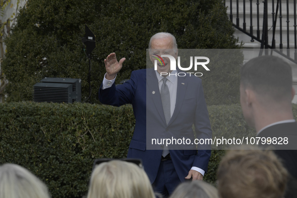 US President Joe Biden pardons turkey called Liberty celebriting the National Thanksgiving 2023 during a ceremony, today on November 20, 202...