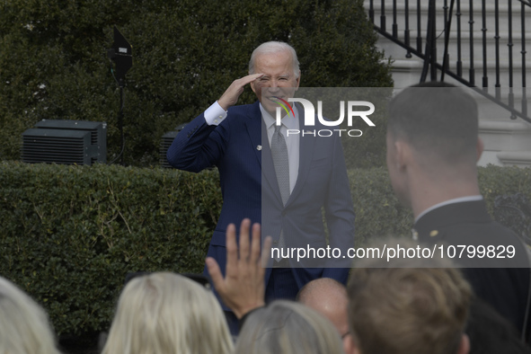 US President Joe Biden pardons turkey called Liberty celebriting the National Thanksgiving 2023 during a ceremony, today on November 20, 202...