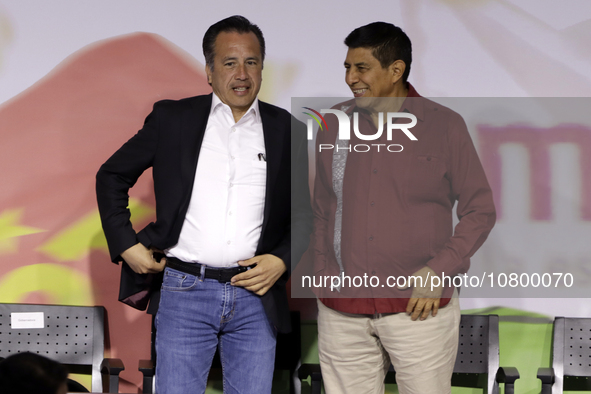 The governors of Veracruz, Cuitlahuac Garcia, and Oaxaca, Salvador Jara, are attending the registration event of the sole candidate for the...