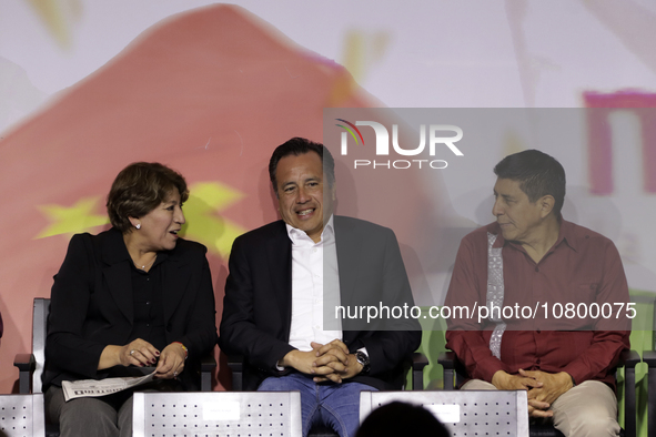 The governors of the State of Mexico, Delfina Gomez; Veracruz, Cuitlahuac Garcia; and Oaxaca, Salomon Jara, are attending the registration e...