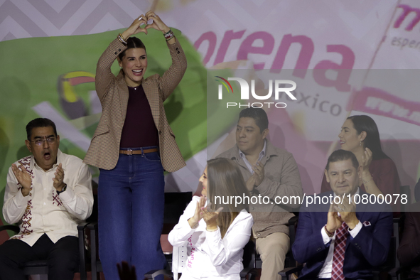 Governor Marina del Pilar Avila Olmeda is attending the registration event of the sole candidate for the presidency of Mexico, Claudia Shein...