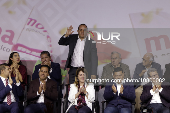 Cuauhtemoc Blanco, former soccer player and current governor of Morelos, is attending the registration event of the sole candidate for the p...