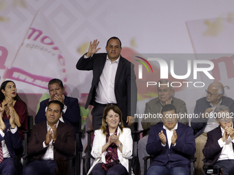 Cuauhtemoc Blanco, former soccer player and current governor of Morelos, is attending the registration event of the sole candidate for the p...