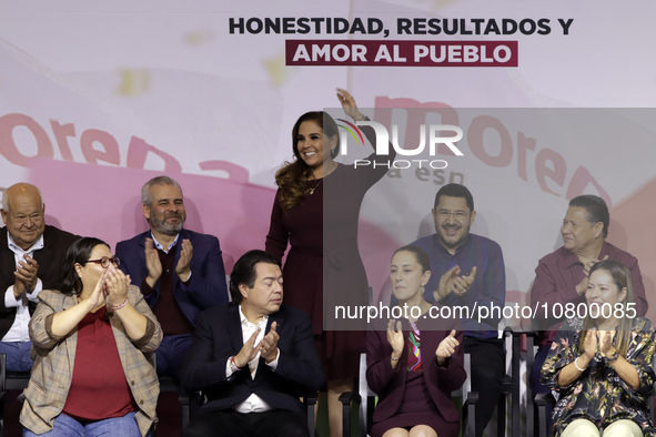 Maria Elena Lezama, the governor of Quintana Roo, is attending the registration event of the sole candidate for the presidency of Mexico, Cl...