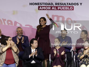 Maria Elena Lezama, the governor of Quintana Roo, is attending the registration event of the sole candidate for the presidency of Mexico, Cl...