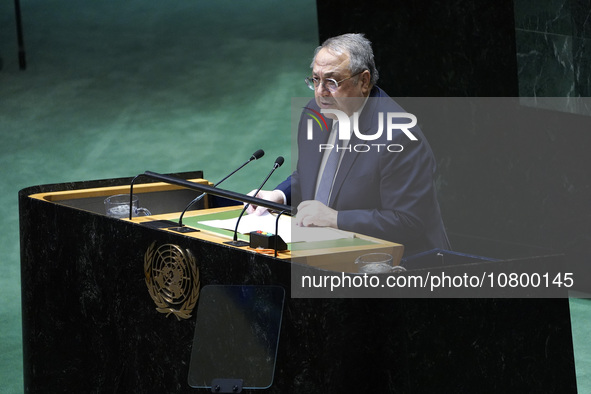 Permanent Representative of Azerbaijan to the United Nations, Yashar Aliyev speaks as Burhan Gafoor Permanent Representative of Singapore to...