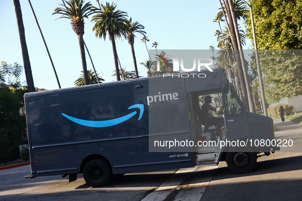 Prime truck is seen in Los Angeles, United States on November 13, 2023. 