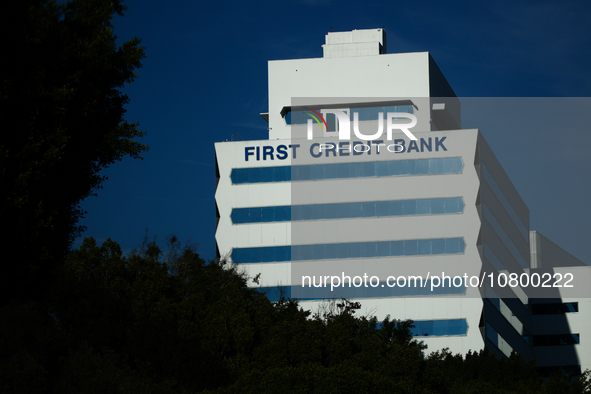 First Credit Bank sign is seen on the building in Los Angeles, United States on November 13, 2023. 