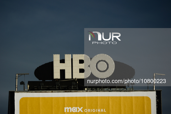 HBO logo is seen on the building in Los Angeles, United States on November 13, 2023. 