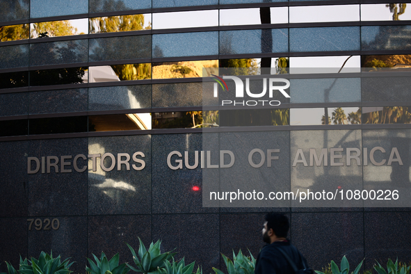 Director Guild Of America sign is seen on the building in Los Angeles, United States on November 13, 2023. 