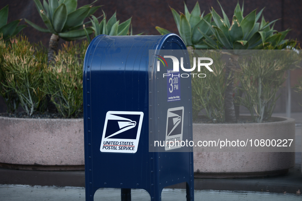 US Postal Service mailbox is seen in Los Angeles, United States on November 13, 2023. 