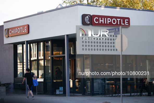 Chipotle logo is seen on the restaurant in Los Angeles, United States on November 13, 2023. 