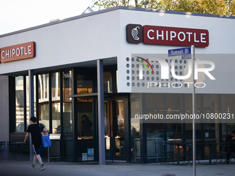 Chipotle logo is seen on the restaurant in Los Angeles, United States on November 13, 2023. (
