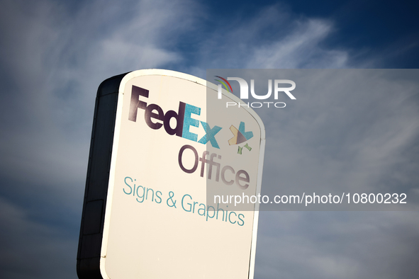 FedEx Office logo is seen in Los Angeles, United States on November 13, 2023. 