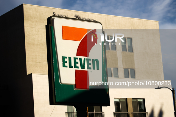 7Eleven logo is seen in Los Angeles, United States on November 13, 2023. 