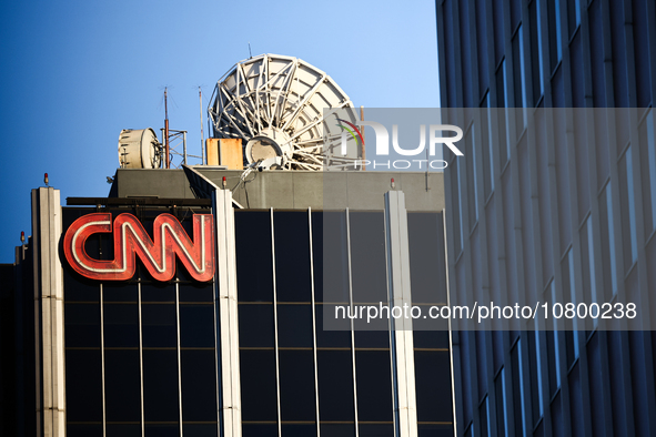 CNN logo is seen on the building in Los Angeles, United States on November 13, 2023. 