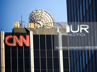 CNN logo is seen on the building in Los Angeles, United States on November 13, 2023. (