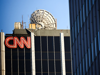 CNN logo is seen on the building in Los Angeles, United States on November 13, 2023. (