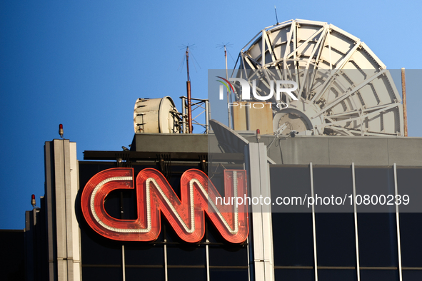 CNN logo is seen on the building in Los Angeles, United States on November 13, 2023. 