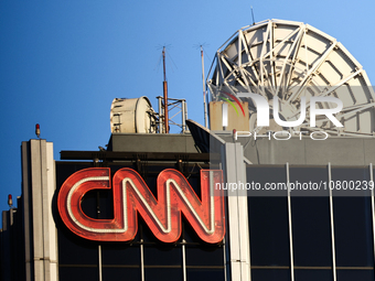 CNN logo is seen on the building in Los Angeles, United States on November 13, 2023. (