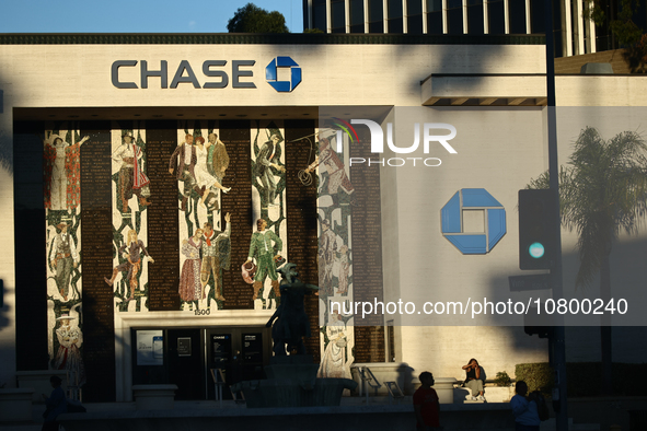 Chase logo is seen on the building in Los Angeles, United States on November 13, 2023. 