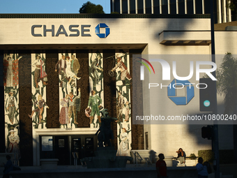 Chase logo is seen on the building in Los Angeles, United States on November 13, 2023. (