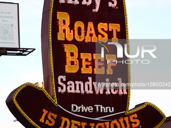 Arby's sign is seen near the building in Los Angeles, United States on November 13, 2023. (