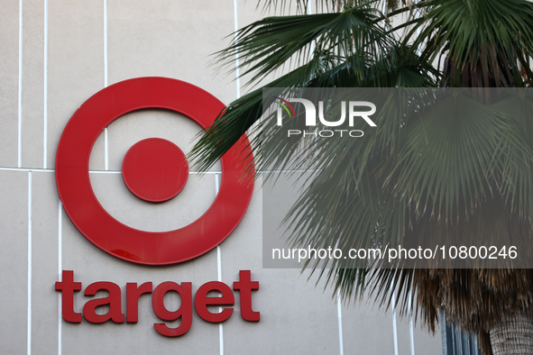 Target logo is seen on the building in Los Angeles, United States on November 13, 2023. 