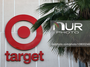 Target logo is seen on the building in Los Angeles, United States on November 13, 2023. (