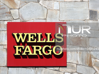 Wells Fargo logo is seen on the building in Los Angeles, United States on November 14, 2023. (