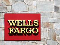 Wells Fargo logo is seen on the building in Los Angeles, United States on November 14, 2023. (