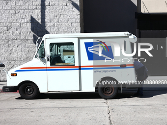 US Postal Service truck is seen in Los Angeles, United States on November 14, 2023. (