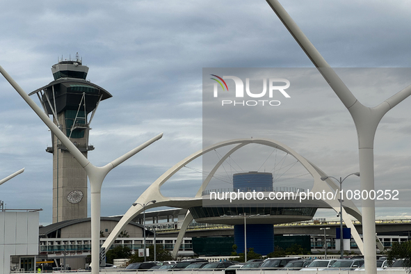 A view of the LAX Airport with the Theme Building in Los Angeles, United States on November 15, 2023. 