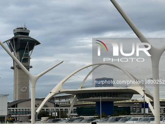 A view of the LAX Airport with the Theme Building in Los Angeles, United States on November 15, 2023. (