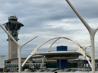 A view of the LAX Airport with the Theme Building in Los Angeles, United States on November 15, 2023. (