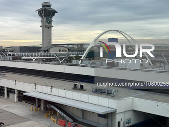 A view of the LAX Airport with the Theme Building in Los Angeles, United States on November 15, 2023. (