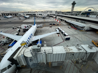 United Airlines planes are seen at the LAX Airport in Los Angeles, United States on November 15, 2023. (