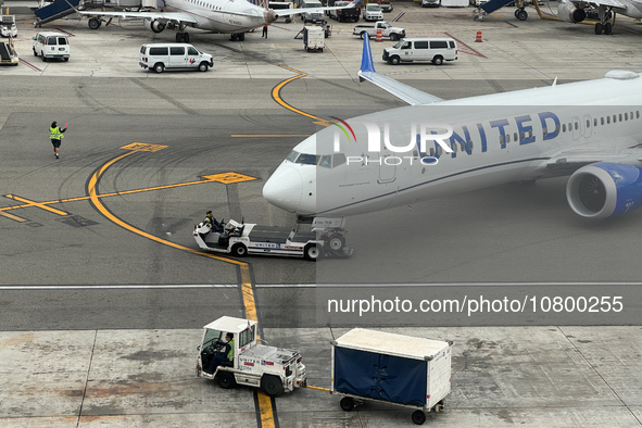 United Airlines planes are seen at the LAX Airport in Los Angeles, United States on November 15, 2023. 