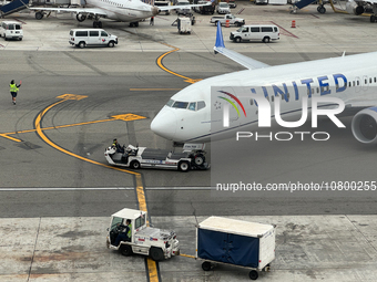 United Airlines planes are seen at the LAX Airport in Los Angeles, United States on November 15, 2023. (