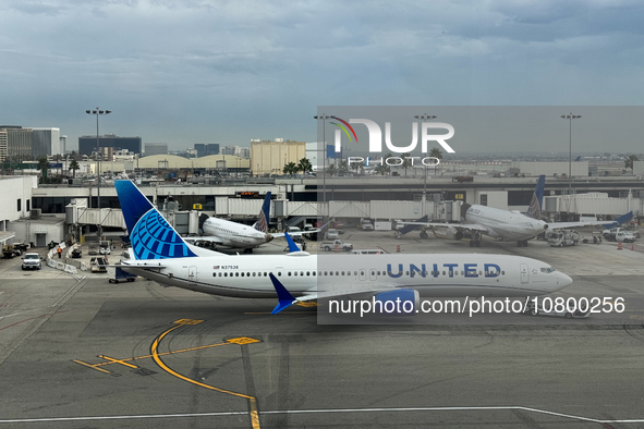 United Airlines planes are seen at the LAX Airport in Los Angeles, United States on November 15, 2023. 