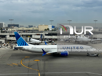 United Airlines planes are seen at the LAX Airport in Los Angeles, United States on November 15, 2023. (