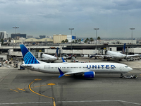 United Airlines planes are seen at the LAX Airport in Los Angeles, United States on November 15, 2023. (