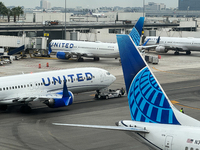 United Airlines planes are seen at the LAX Airport in Los Angeles, United States on November 15, 2023. (