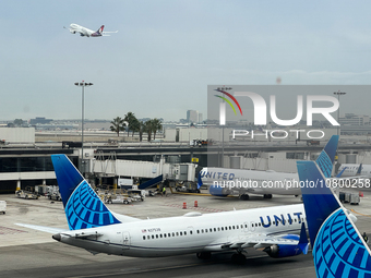 United Airlines planes are seen at the LAX Airport in Los Angeles, United States on November 15, 2023. (