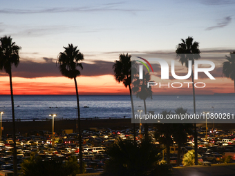 A view of the parking near the beach in Santa Monica, United States on November 12, 2023. (