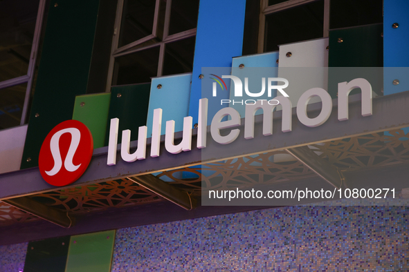 Lululemon logo is seen on the building in Santa Monica, United States on November 12, 2023. 