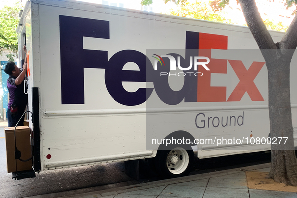 FedEx truck is seen in Santa Monica, United States on November 13, 2023. 