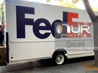 FedEx truck is seen in Santa Monica, United States on November 13, 2023. (